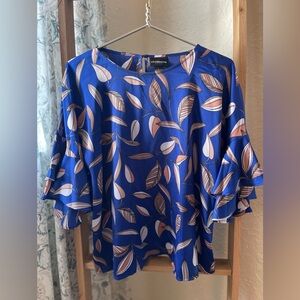 Liz Claiborne Blue and Pink Leaf Print Blouse